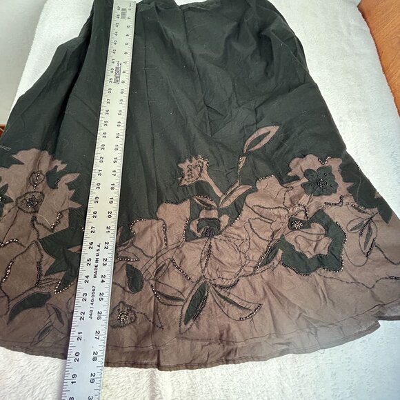 Chico's Womens Halawa Lilia Midi Skirt Size 2 Black/Fudge Floral Embroidered New - Picture 8 of 8